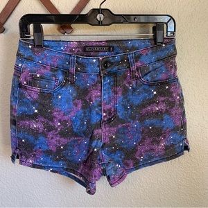 Blackheart Galaxy Denim Shorts Size 5 Purple Blue Black Hot Topic